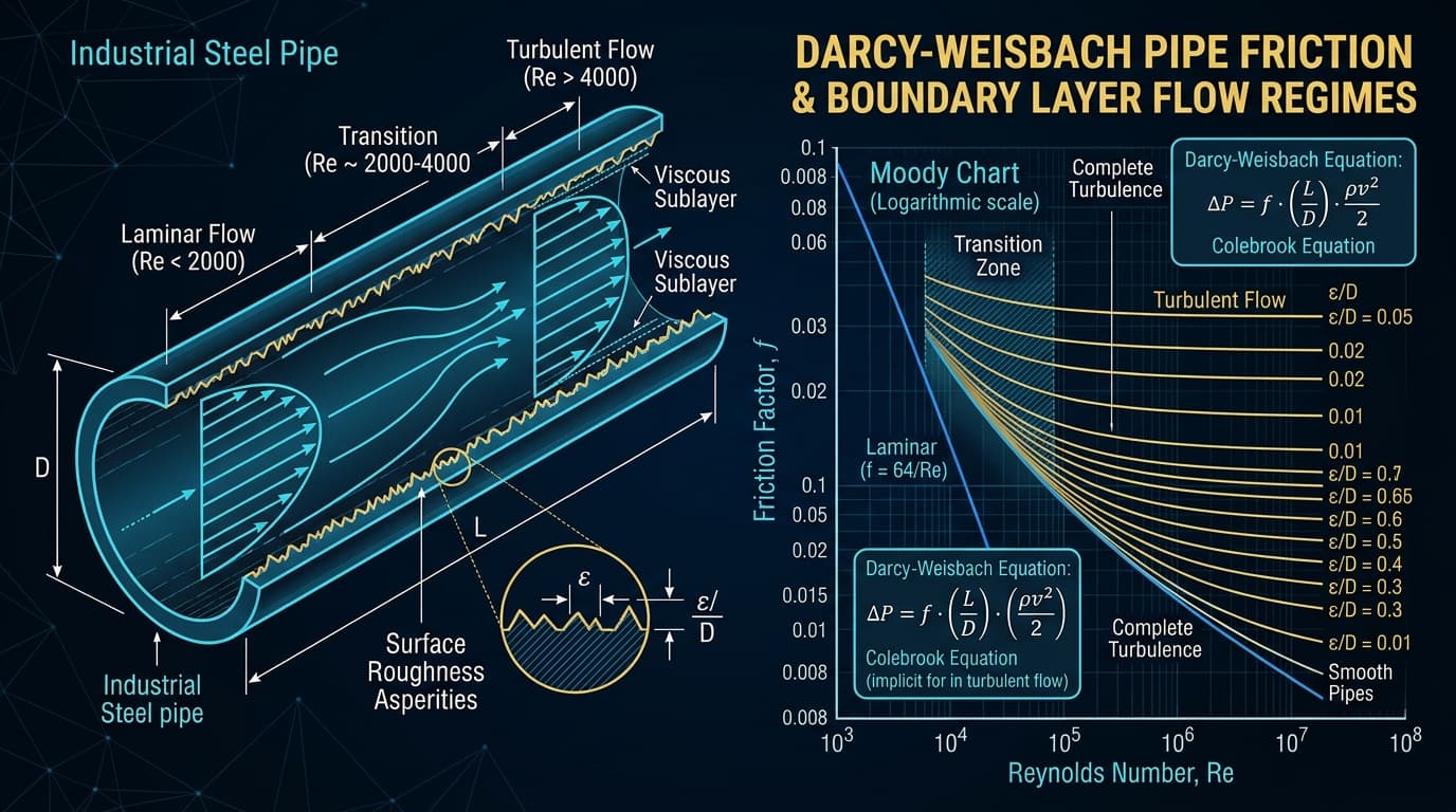 Fluid Flow Velocity Profile and Colebrook-White Darcy Friction Factor Mechanics
